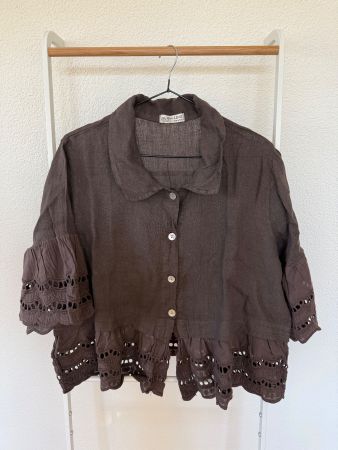 Leinen Bluse braun One Size