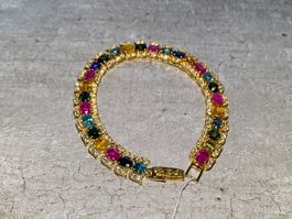 Multicolor Saphir 💎✨ vergoldetes 925 Silberarmband B20