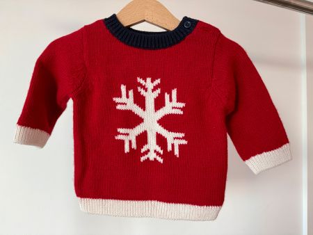 Jacadi – Pull rouge flocon de neige – 6 mois – Comme neuf