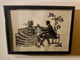 Antike SCHERENSCHNITT Kunst - Romantische Szene im Rahmen