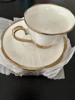 6er Set - Tasse und Untertasse Keramik Goldrand 80ml