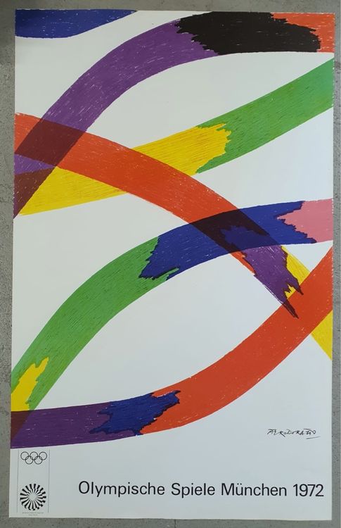 Vintage Affiche JO Munich 1972 – Hundertwasser Original 101x64cm Multicolore