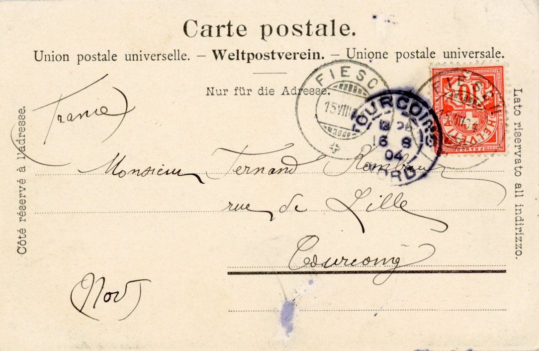 Cartoline postali: Fiesch   VS       um 1904 – Usato da Brig venduto da Valcards54 1