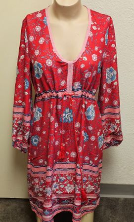 Floryday Damen Kleid Gr. M Rot Blumenmuster Boho Tunika Somm