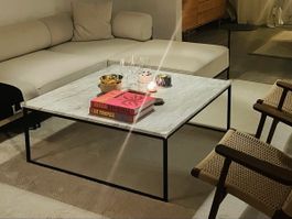 Table basse Bolia design carrée marbre véritable et métal