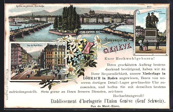 Cartoline postali: Litho Geneve, Vue generale, Rive Gauche, – Usato da Berlin venduto da bartko-reher