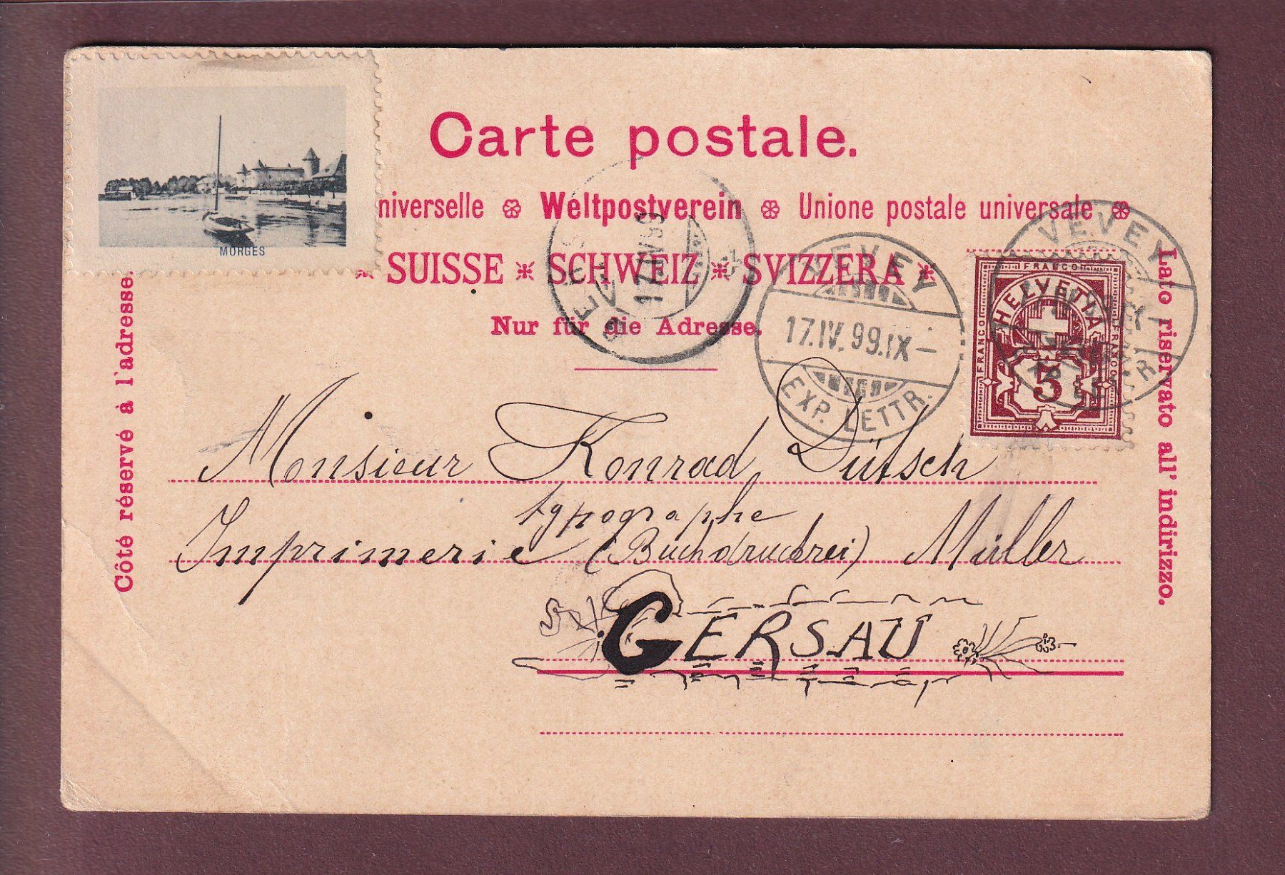 Cartoline postali: Souvenir de LAUSANNE - 1899 – Usato da Pully venduto da nicecards 1