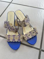 Damen Sandaletten blau goldfarben mit Steinchen neu gr 39