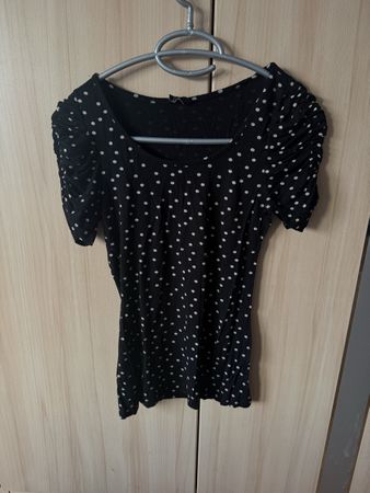 T-shirt noir à pois blancs manches courtes femme taille M