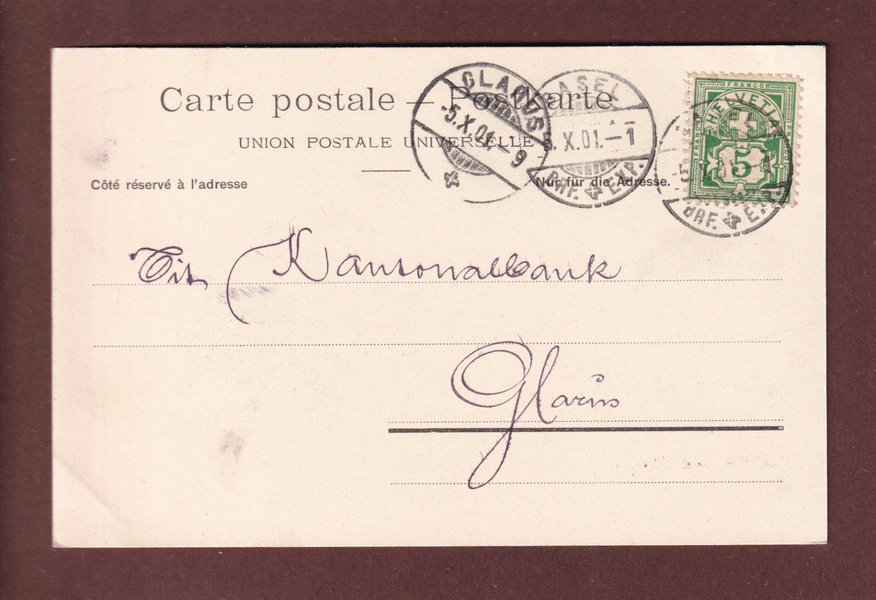 Cartoline postali: BASEL - Centralbahnhof - 1901 – Usato da Pully venduto da nicecards 1