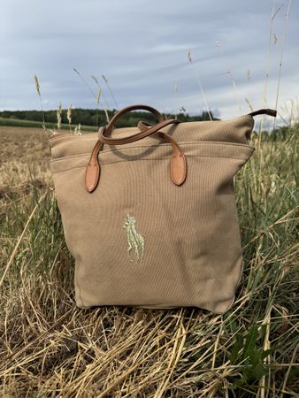 Ralph Lauren Canvas Tote Bag Beige mit Ledergriffen