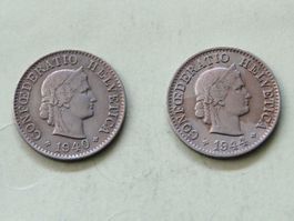 2x 5 Rappen 1940 + 1944