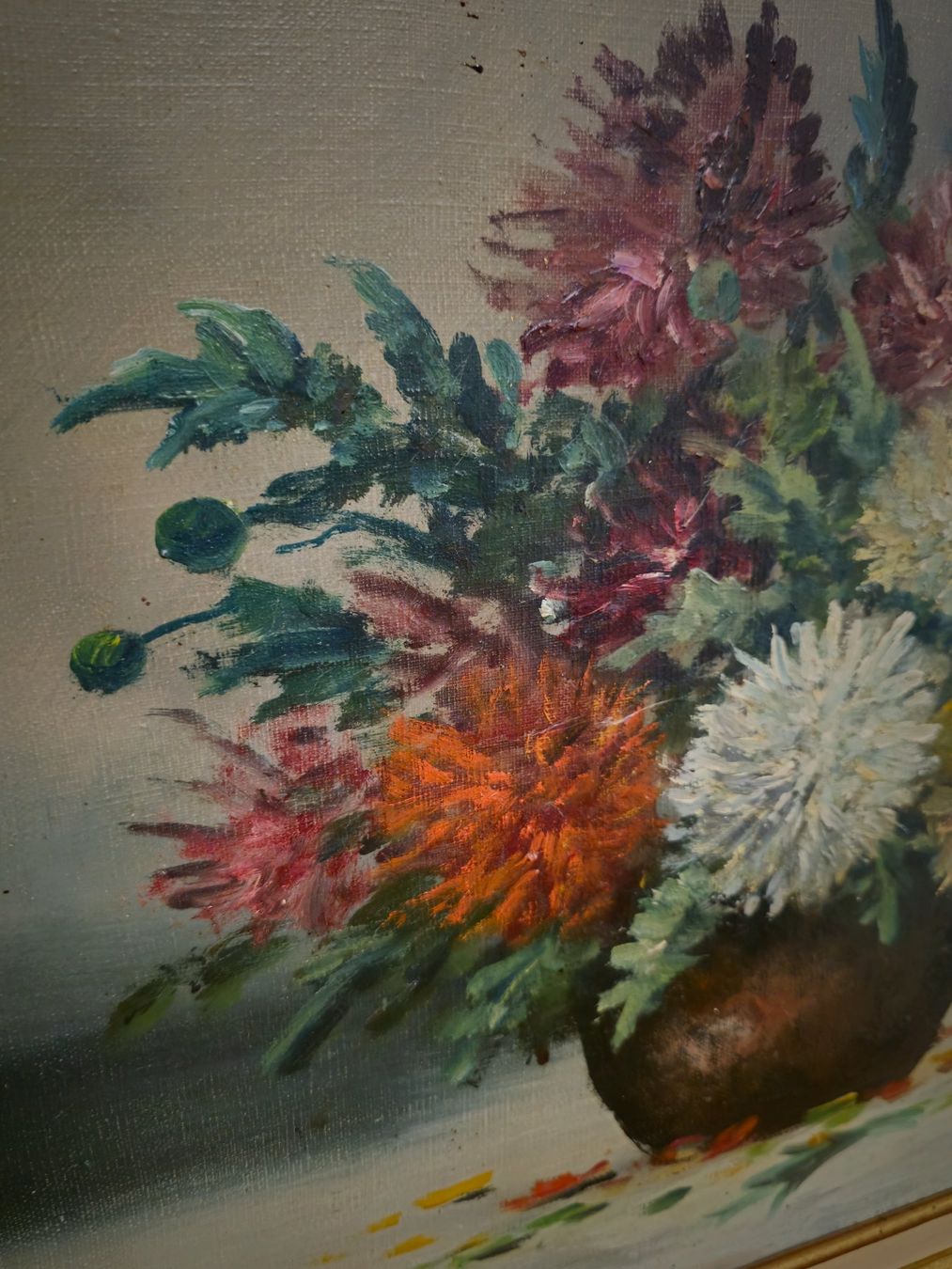 Gemälde: Antikes Chrysanthemen-Stillleben Ölbild, signiert – Gebraucht aus Bern von Djenestra 7