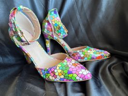 Bunte Sommerpumps mit Fesselriemen Gr. 36