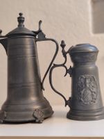 Zinnkrug und Zinnkrug mit Deckel Set zwei Stück antik