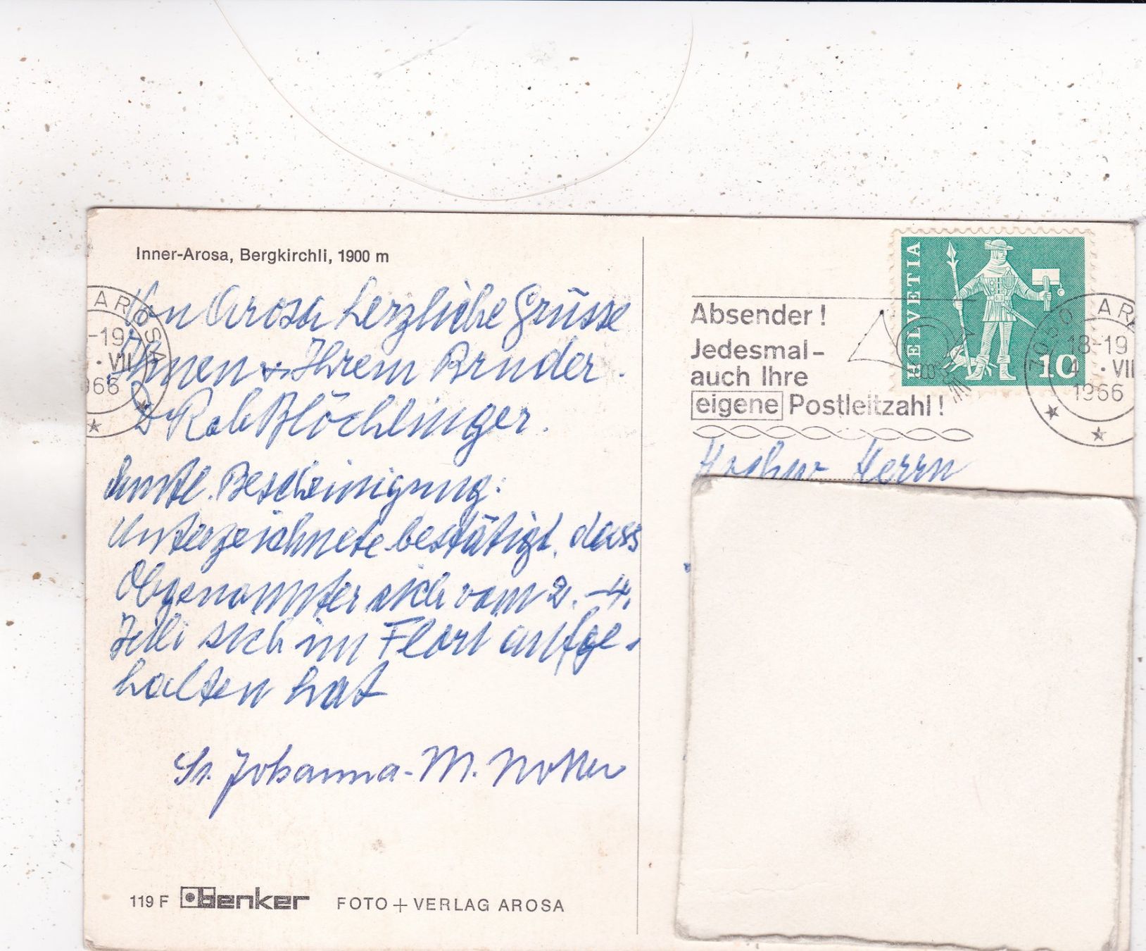 Cartoline postali: Inner Arosa Bergkirchli 1966 – Usato da Herisau venduto da Lisegrat2008 1