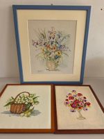 Vintage Kreuzstich-Bilder 3er Set - Blumen - gerahmt
