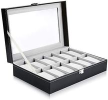 Uhrenbox 12 Fächern Uhrenkasten Aufbewahrungsbox Glasdeckel