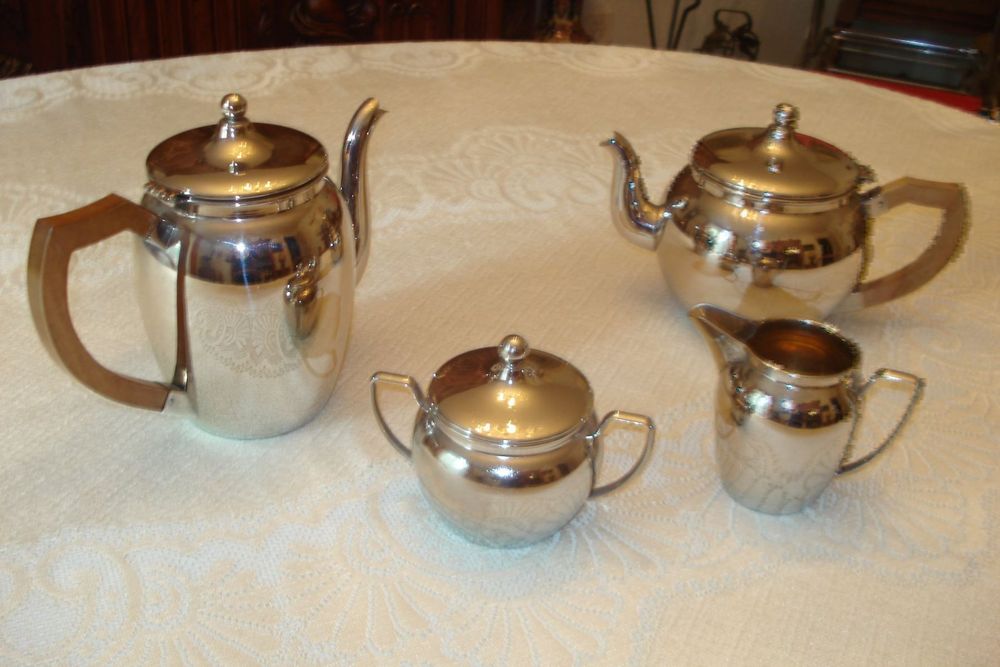 Service à Café/thé En Inox – Argenté Brillant – Set Complet – Occasion