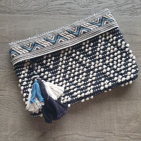 🐸 MANGO ETHNO MUSTER CLUTCH NECESSAIRE TASCHE MIT QUASTEN