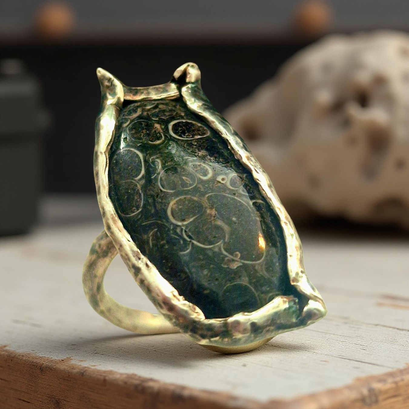 Anelli: Statementring Silber mit Schildkrötenjaspis, Ringgrösse 60,5 – Nuovo e nell'imballaggio originale da Aarau venduto da Schmuckhoehle_MD 1