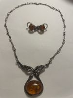 Collier argent et ambre vintage Avec boucles d’oreille