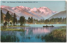 Bateau sur Lac CHAMPEX et Chaîne du Grand Combin ~1910
