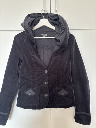 NILE Jacke XS Samt Schwarz Kapuze Herbst Winter Top!