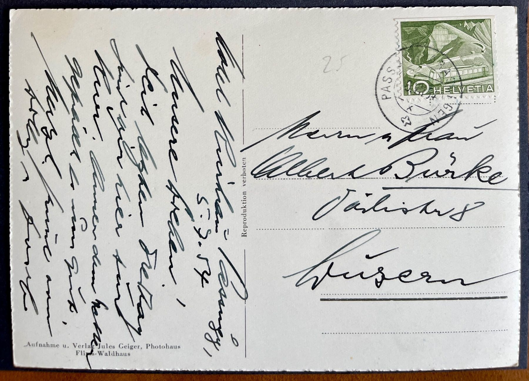 Cartoline postali: PASSUGG b. / CHUR - Kurhaus 1954 – Usato da Lutry venduto da Ediego 1