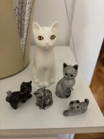 5 Figurines Chats Collection Porcelaine  et étain Déco