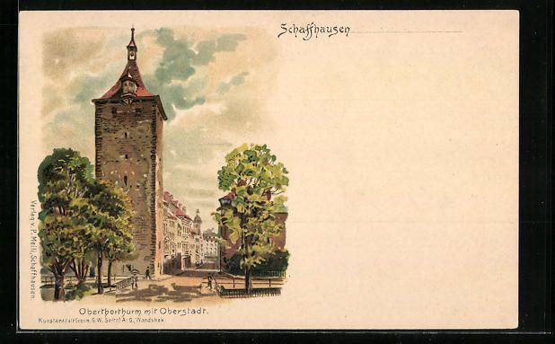 Cartes postales: Litho Schaffhausen, Oberthorthurm mit Ob – D'occasion à Berlin par bartko-reher