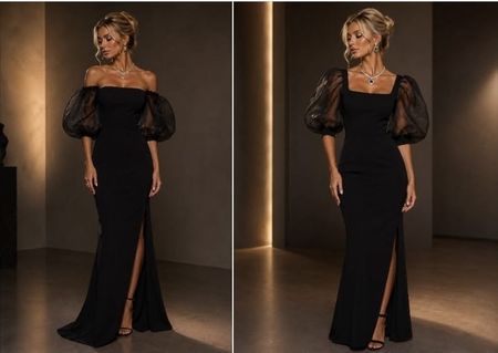 Elegante abnehmbare Puffärmel aus schwarzer Organza***
