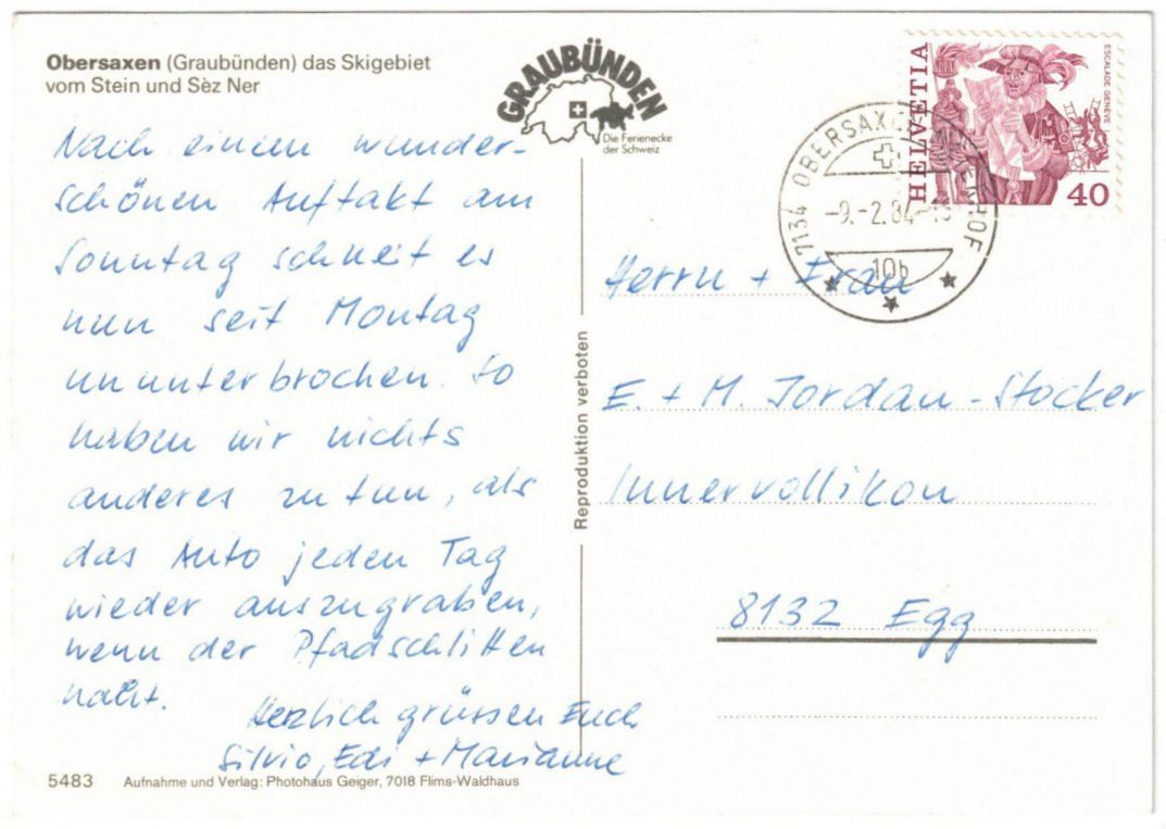 Cartoline postali: Obersaxen - Skigebiet – Usato da Binningen venduto da Mountainrider 1