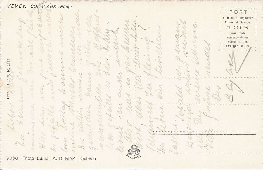 Cartoline postali: Vevey, Corseaux, plage, vers 1940 – Usato da Frauenfeld venduto da POML 1