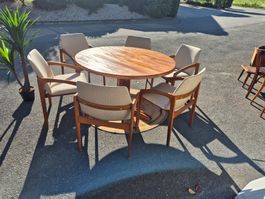 Table DYRLUND à rallonges + 6 chaises scandinave 1950-60