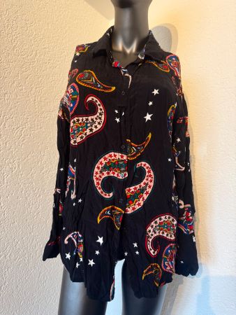 Retro Vintage Damenhemd Bluse gemustert Gr M Schwaz