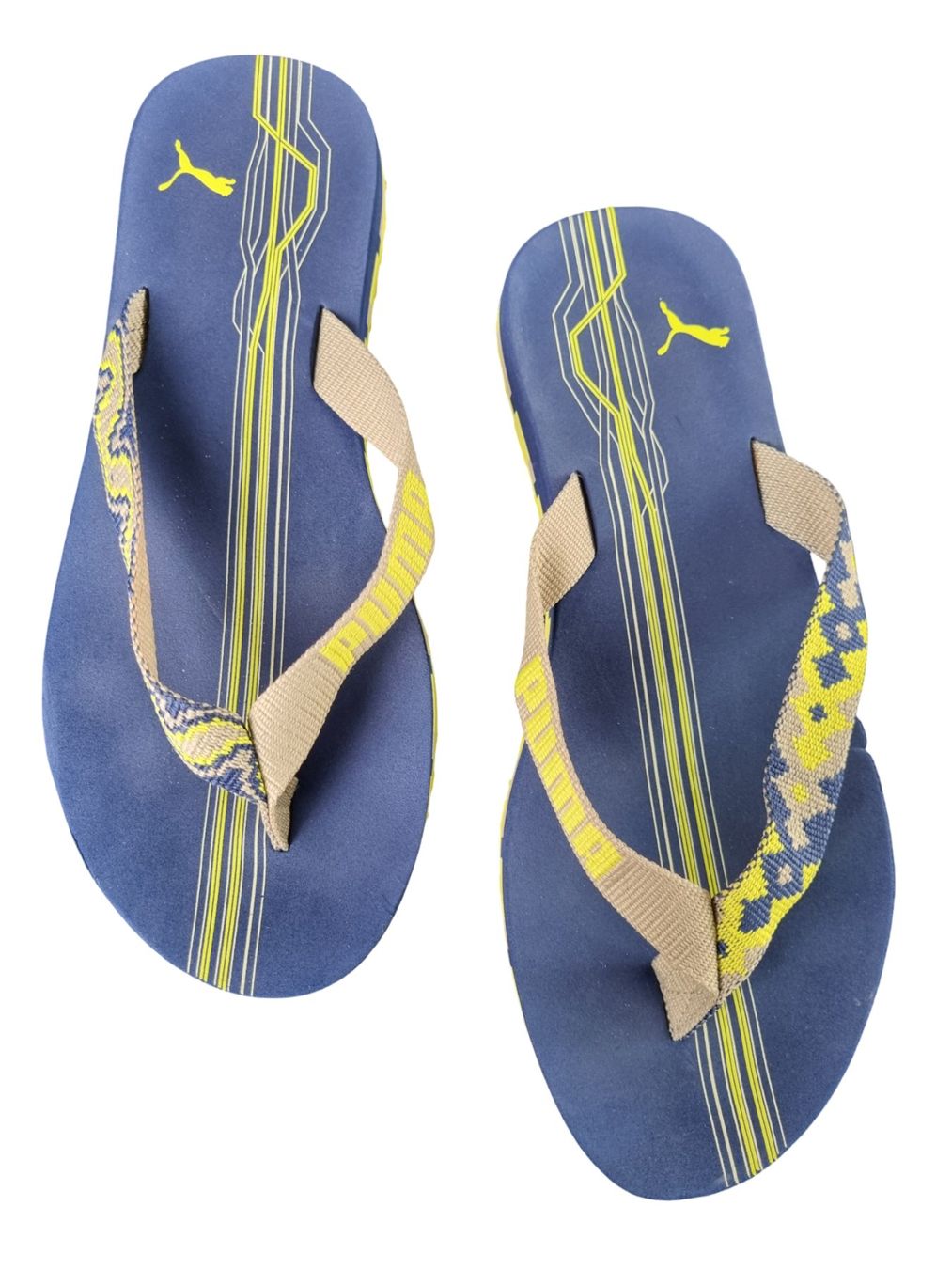 Puma Herrenschuhe: PUMA Flip-Flops marineblau/gelb – Gebraucht aus Wangen b. Olten von Restwert_Wangen 1