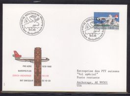 1988, FDC, Pro Aero, Flug Zürich–Anchorage mit Swissair