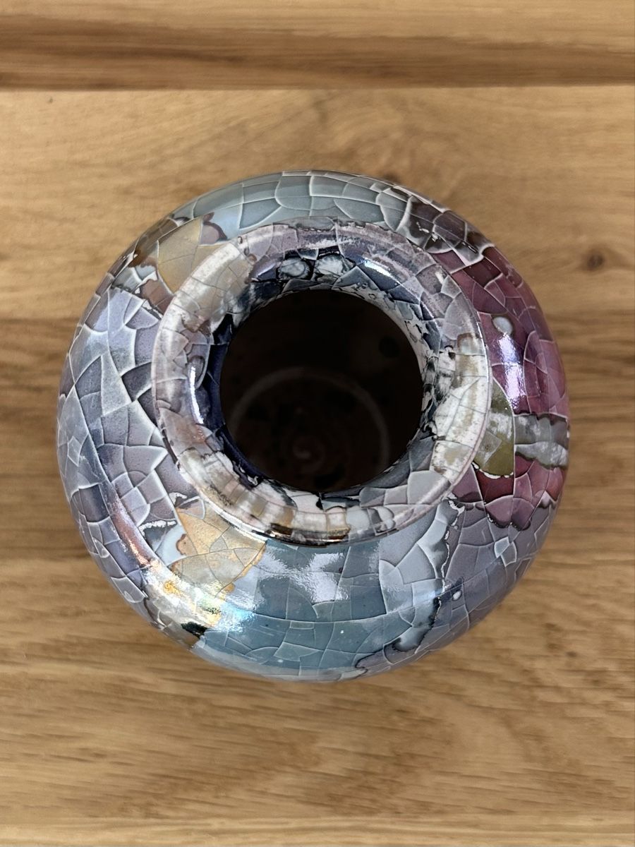 Vasi & Recipienti: Claudio Pulli italienisch irisierende Crackle Vase signiert – Usato da Wettingen venduto da Mmccl 8