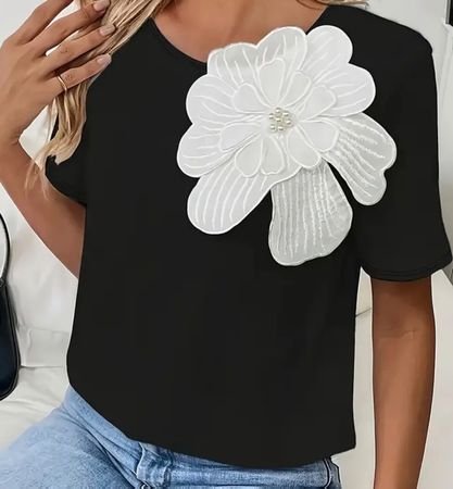 edles/stylisches Shirt mit Décor + Perlen, L/XL