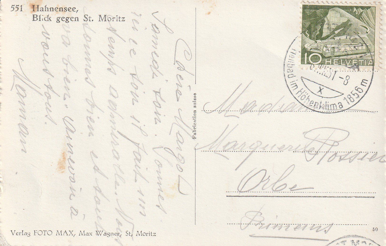 Cartoline postali: AK St. Moritz gel. 6.8.1951 – Usato da Fribourg venduto da schnalla92 1