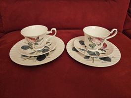 2 Kaffee-/Teesets von Roy Kirkham mit Muster Redouté Roses