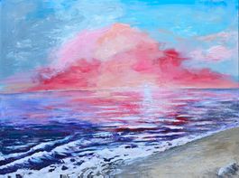 Peinture originale  fait main Coucher de soleil sur la mer