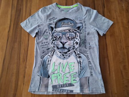Kinder T-Shirt grau Grösse 158/164 Print kurzarm