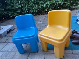 Kinderstuhl 2er Set Kunststoff gelb blau gebrauchter Zustand
