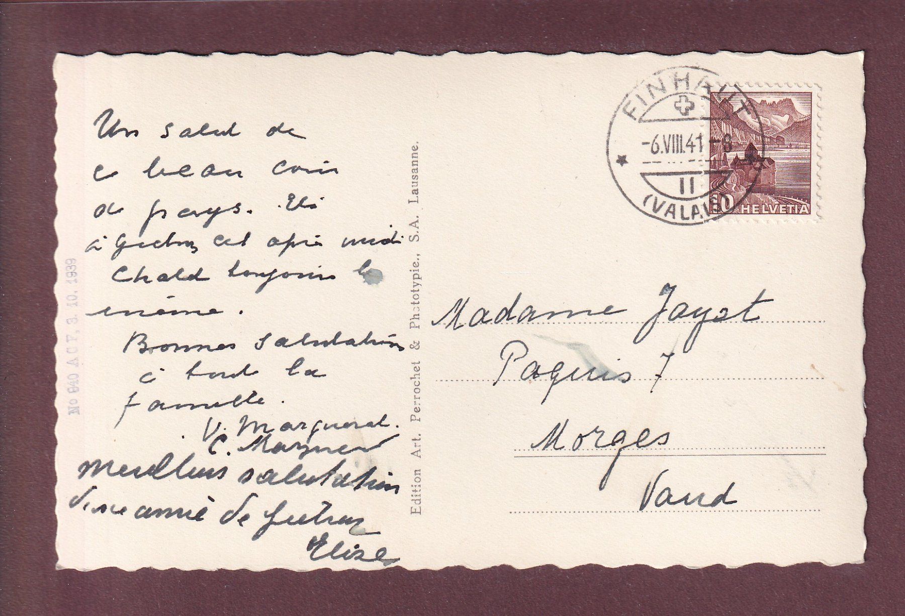 Cartes postales: Plateau d'EMOSSON - Vaches - Les Perrons - 1941 – D'occasion à Pully par nicecards 1