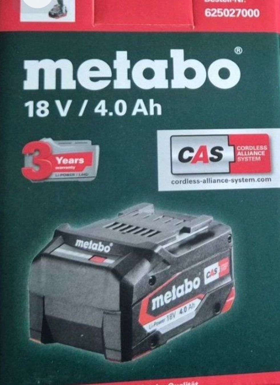 Metabo Caricatori & Batterie: Metabo Akku 4.0 Ah Li Wert 99.- – Nuovo e nell'imballaggio originale da Hittnau venduto da Oracel 4