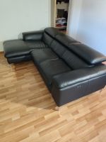Echtleder Ecksofa mit elektrischer Relaxfunktion – Schwarz –