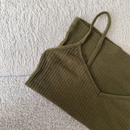 Olive green tank top - S - Bershka
