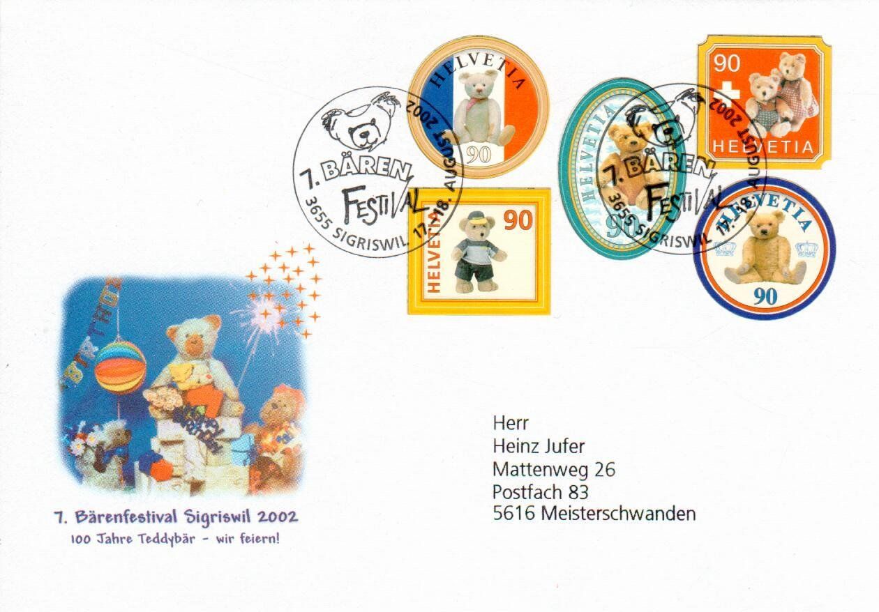 Tutti i francobolli: Brief, 7. Bärenfestival Sigriswil 2002 – Usato da Wolhusen venduto da Curver9